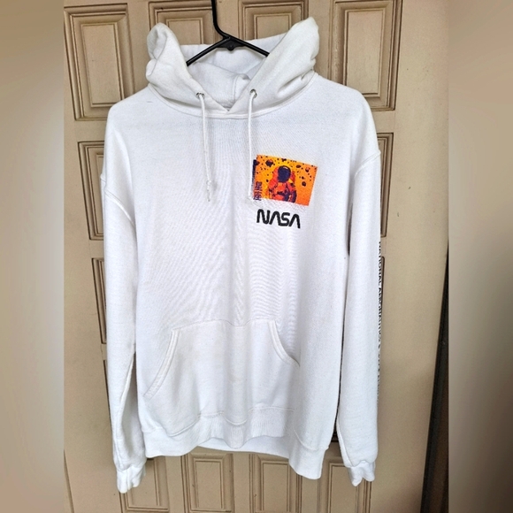 Nasa Hoodie W Kanji Characters White SzM Front Logo Back Graphis Kanji Sleeves - Picture 1 of 11